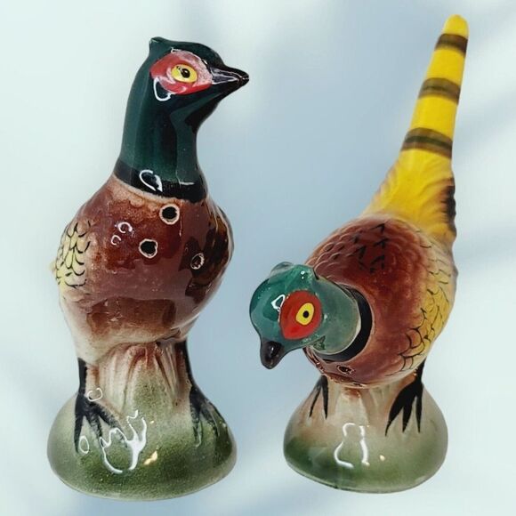 VINTAGE Japan PHEASANT Salt & Pepper Shakers Hand Painted Relco Creation - Picture 1 of 12